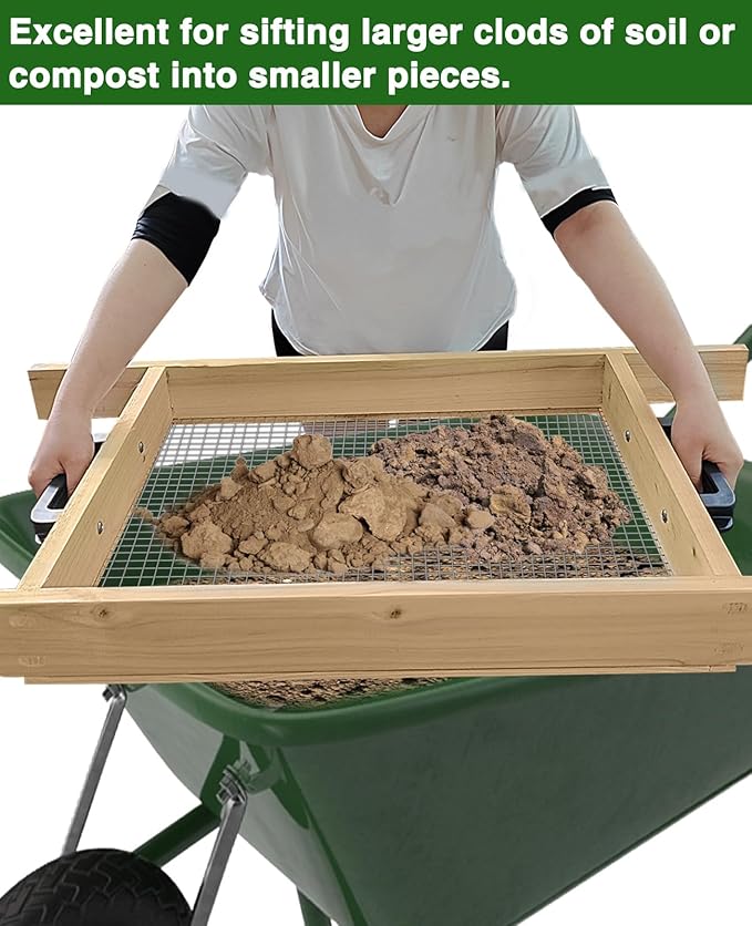 Large Soil Sifter, Dirt Sifter for Gardening, for Use in a Wheelbarrow, Compost Sifter, Garden Sieve for sifting Little Rocks/Top Soil/Peat Moss/Worm/Leaves/Loam Soil/Sand/Gravel (Mesh Screen 1/2")