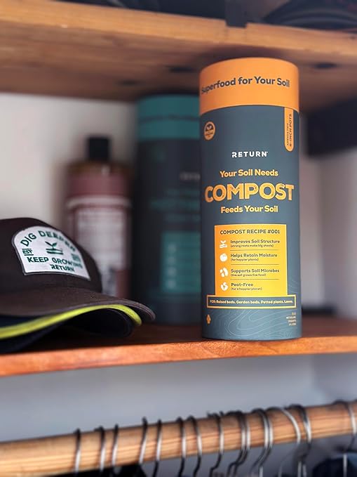 Return Organic Compost #001, 1.5 QT Tube, Fertilizer for Indoor & Outdoor Garden Soil Beds, Plants & Vegetables, Potting Soil, Raised Beds, Lawns, Peat Free, OMRI Listed