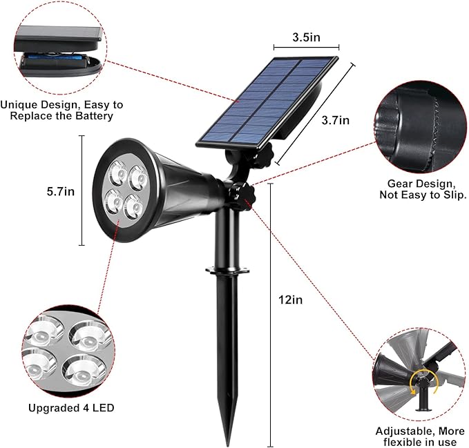 T-SUNUS Green Solar Landscape Lights Christmas 4 Pack, IP65 Waterproof Halloween Garden Pond Light, Auto-on/Off Security Spotlight for St. Patrick's Day Flag Tree Wall Patio Yard Driveway Pool Area