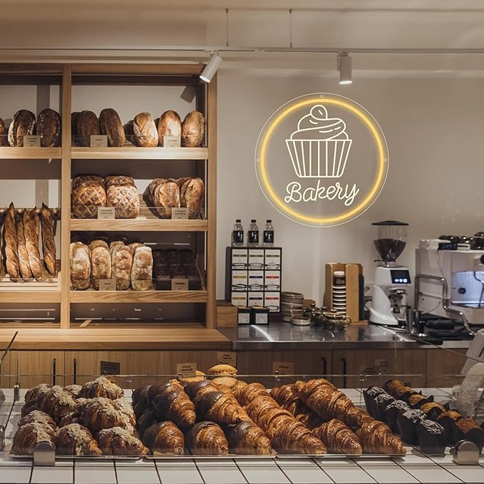 Bakery Neon Sign for Wall Decor Dimmable LED Neon Light Cake Bread Light Up Signs for Business Dessert Food Shop Restaurant Coffee Bar Birthday Party Decoration