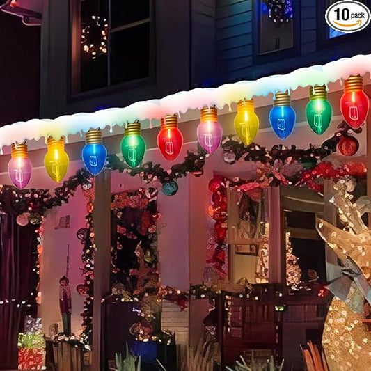 16FT Jumbo Christmas Lights Outdoor,C7 Giant String Light Christmas Outdoor Hanging Lights with 10 Large Clear Multicolor Bulb for Holiday Home Roof Yard Garden Decorations