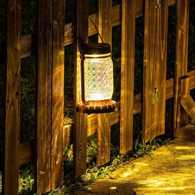 Outdoor Garden Decor, 2 Pack Solar Lantern Waterproof Warmwhite Mason Jar Hanging Lights, Porch Decorative for Garden Yard Patio Backyard Deck Courtyard Lawn