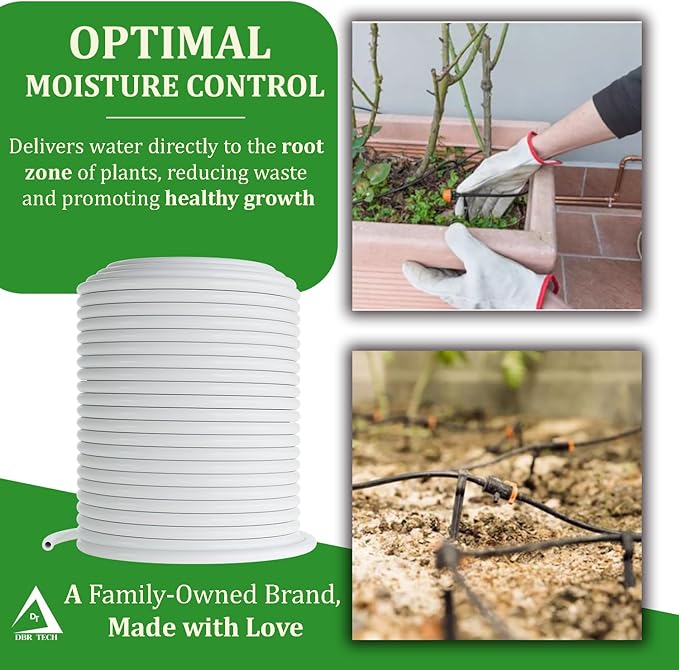 1/4 Drip Irrigation Tubing, 50 Feet, Flexible PVC Plastic Drip Irrigation Hose for Gardening, Misting, Hydroponics and DIY Landscape Garden Projects, Blank Distribution Tubing (50ft, White)