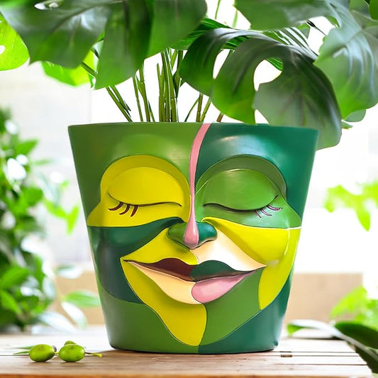 GUGUGO 8 Inch Planter Abstract Rainbow Face Pots for Plants, Unique Head Planters Pots with Drainage, Cute Eclectic Flower Pots for Garden, Colorful Funny Room Decor (Mainly Green)