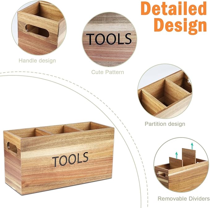 Garden Tool Basket Wood Utensil Holder for Gardening Kit Organizer Garden Hand Tools Arrange and Display Storage - Gardening Gifts for Women Men 11.8" L x 4.6" W x 6" H for Pruning Shears, Cultivator