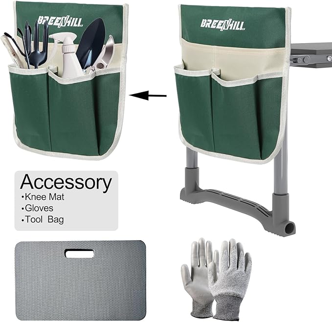 【New Upgraded】 Gardening Seat for Seniors,Foldable Garden Stool,Portable Garden Bench for Kneeling and Sitting,with Kneeling Pad,Tool Bag,Tool Pouch,Gifts for Gardeners