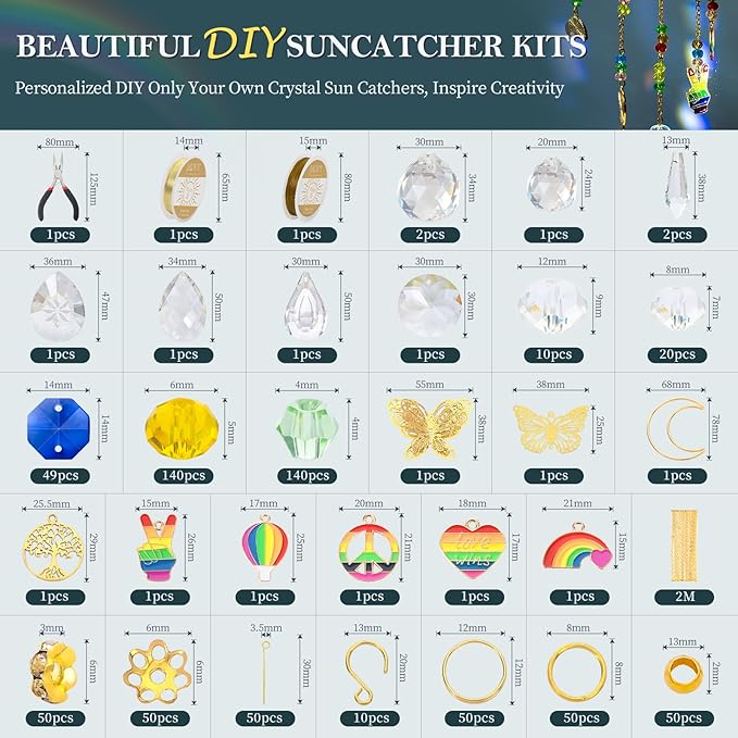 310 Pcs DIY Crystal Sun Catchers Indoor Window, Hanging Prism Suncatcher for Window, Colorful DIY Suncatcher Kit, Glass Crystal Alloy Accessories Sun Catcher Crafts for Adult, DIY for Mom…