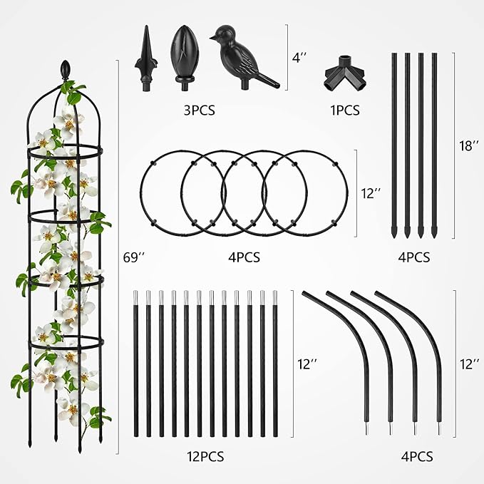 Garden Obelisk Trellis for Climbing Plants Outdoor 6 Ft Rose Bush Round Trellis with Grow Bag for Pots Rustproof Metal Plant Flower Trellises for Clematis Vine Jasmine Support Outdoor Indoor