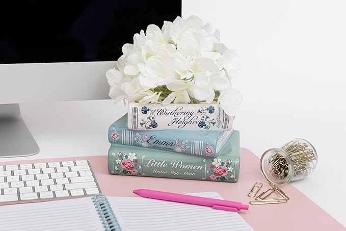 Steel Mill & Co Original Small Book-Shaped Decorative Planter, Ceramic Planter for Home Decor, Cute Bookshelf Decor, Unique Planter for Book Lovers, Classic Titles Bookstack