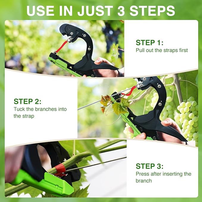 Upgraded Plant Tying Machine Tie Up Vine Tomatoes and Grapes Quickly Plant Tying Tape Tool for Gardeners Farmers Plant Tie Tapener Gun with SK5 Blade Replacement Green Tapes and Staples