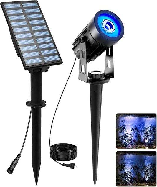 T-SUNUS Solar Spot Lights Blue - Outdoor Wall Lights with 9.8ft Cable, IP65 Waterproof, Separated Solar Panel for Yard, Driveway, Pathway, Pool, Tree, Patio Landscaping