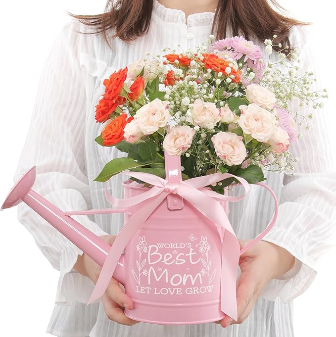 Gifts for Mom,Gardening Gifts for Women, Best Gifts for Mom,Gifts for Mom from Daughter Son,Metal Watering Can for Indoor Plants,1/2 Gallon,Pink