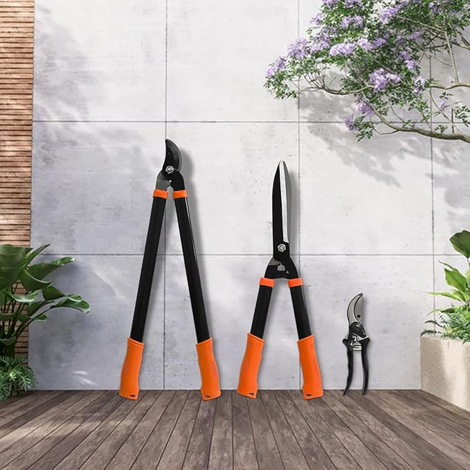 ECOOPTS 3PCS Garden Tool Set with Lopper, Hedge Shears and Bypass Pruner, Heavy Duty Tree & Shrub Care Kit, Tree Trimmer Gardening Tools for Indoor & Outdoor Gardening