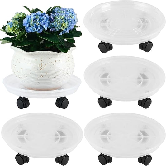 4 Packs Plant Caddy with Wheels 11.8" Plastic Rolling Plant Stands Heavy-duty Plant Dolly with Casters Indoor Outdoor Wheeled Plant Roller Base Large Planter Saucers Plant Mover