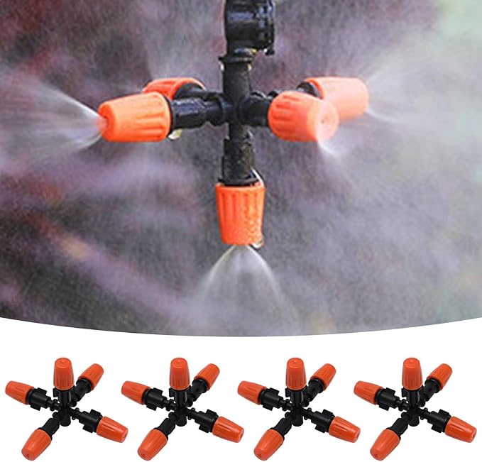 VIKKSAER 10 Pack 1/2 inch Garden Irrigation Sprinklers Head, Five Head Misting Spray Nozzle, 360° Micro Drip Irrigation Parts for Patio, Lawn, Micro Irrigation System, Greenhouse Supplies