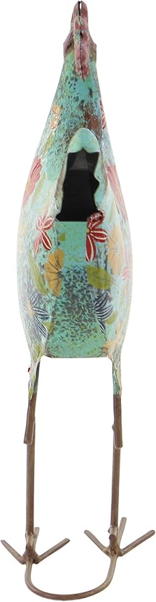 Deco 79 Metal Rooster Decorative Garden Sculpture Indoor Outdoor Distressed Standing Garden Statue with U Shaped Feet, Outdoor Sculpture 10" x 5" x 17", Green