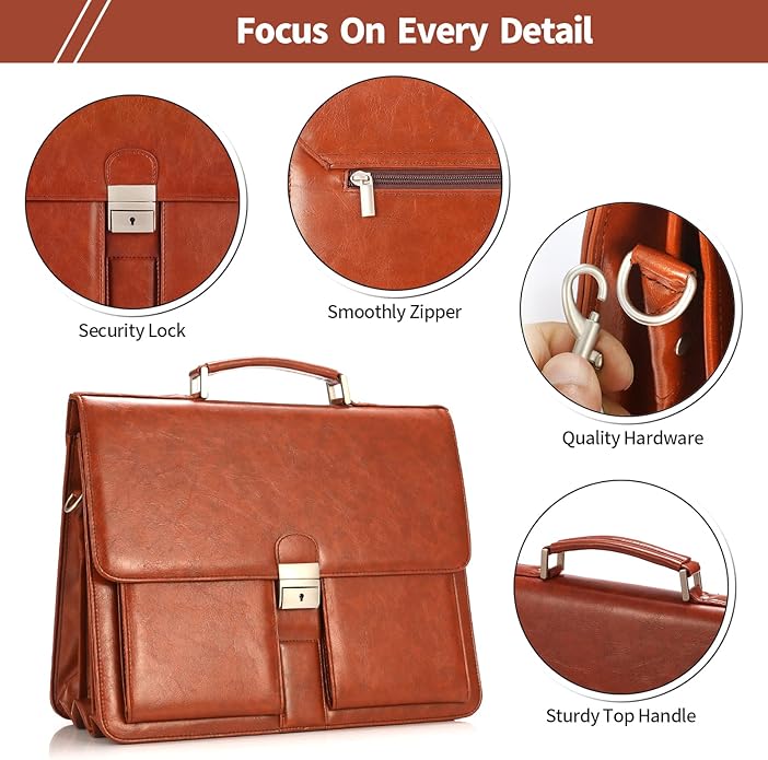 Jack&Chris Mens New PU Leather Attache Briefcase Traditional Messenger Lawyer Bag, MBYX015