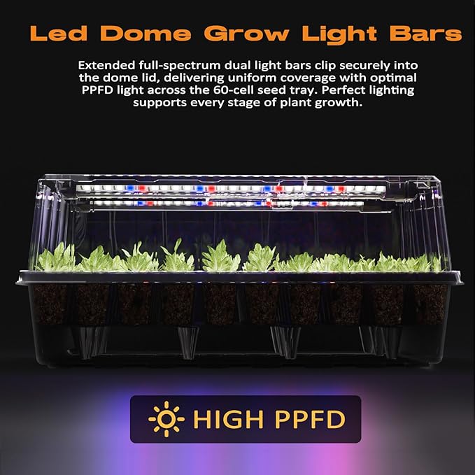 120-Cell Self-Watering Seed Starter Tray with Grow Light, Seed Starter Kit with 4.07” Humidity Dome, Indoor Seedling Starter Tray, Seed Starting Tray for Plant Germination, Seeds Growing
