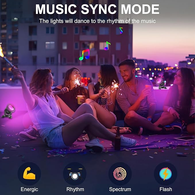 Smart APP Outdoor Landscape Spotlights IP68 Waterproof, RGB Color Changing Music Sync LED Landscaping Lights, Suction/Insertion Type Low Voltage Landscape Lighting for Christmas Halloween Decorations