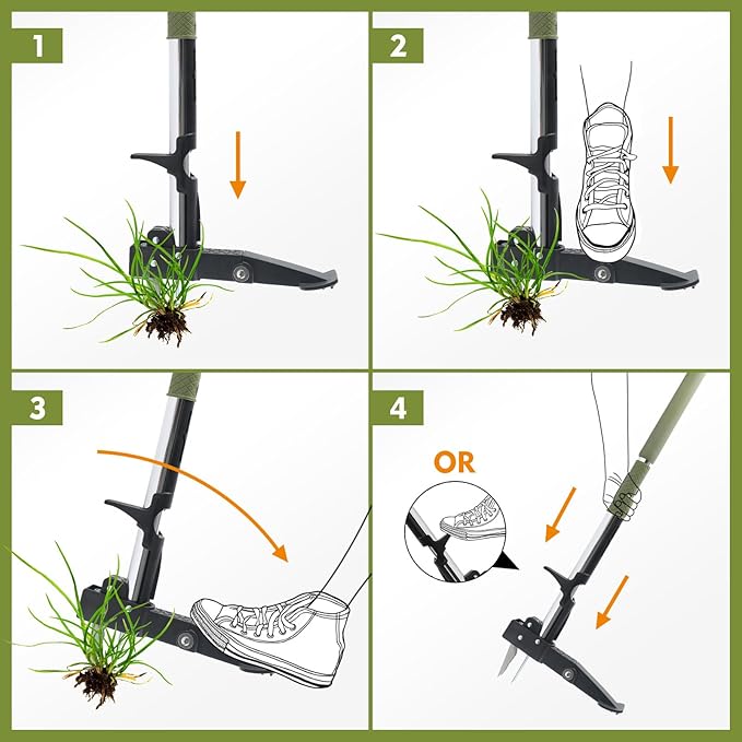 Stand Up Weed Puller,4-Claw Gardening Hand Weeding Tool with 39.4" Long Handle and 4 High-Strength Stainless Steel Claws,Dandelion Weeder,Easily Weeding Without Bending, Pulling, or Kneeling.