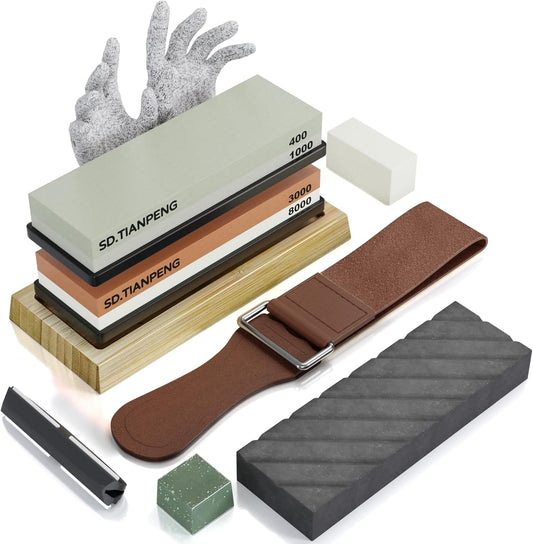 Knife Sharpening Stone - Dual Grit Whetstone 400/1000 3000/8000, Knife Sharpening Stone Set, Tpstone Knife Sharpener Tool,Easy to Use