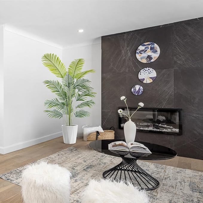 Artificial Palm Tree, 6ft Fake Areca Palm Plant with Basket, Tropical Faux Dypsis Lutescens Plants for Indoor Outdoor Home Office Shop Garden Décor