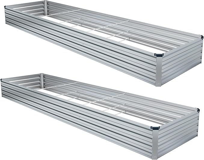 2 Pack 12x4x1FT Galvanized Raised Garden Beds Kit Outdoor Metal Gardening Planter Box for Vegetable Elevated Flower Herbs,Silver