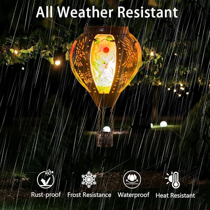 Starsoul Hummingbird Hot Air Balloon Solar Lantern Metal & Glass Solar Hot Air Balloon Hanging Garden Light Waterproof Outdoor Lantern for Patio Yard Party Decorations