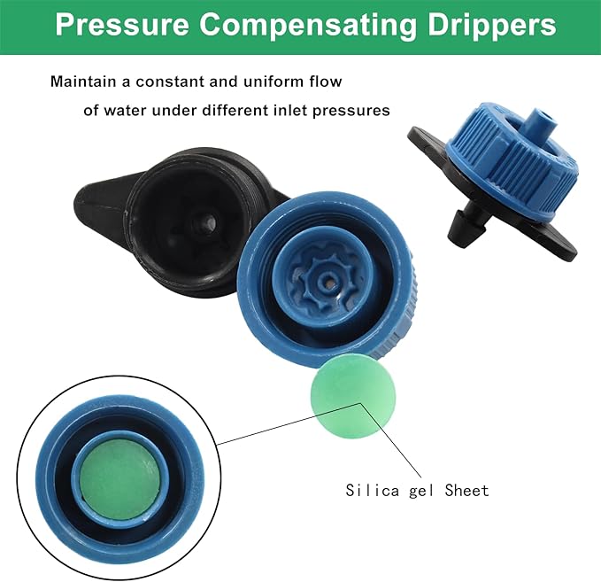 30 Pcs Drip Irrigation Emitters, 2 GPH Pressure Compensating Irrigation Drippers for Garden Lawn Watering Irrigation System, Blue