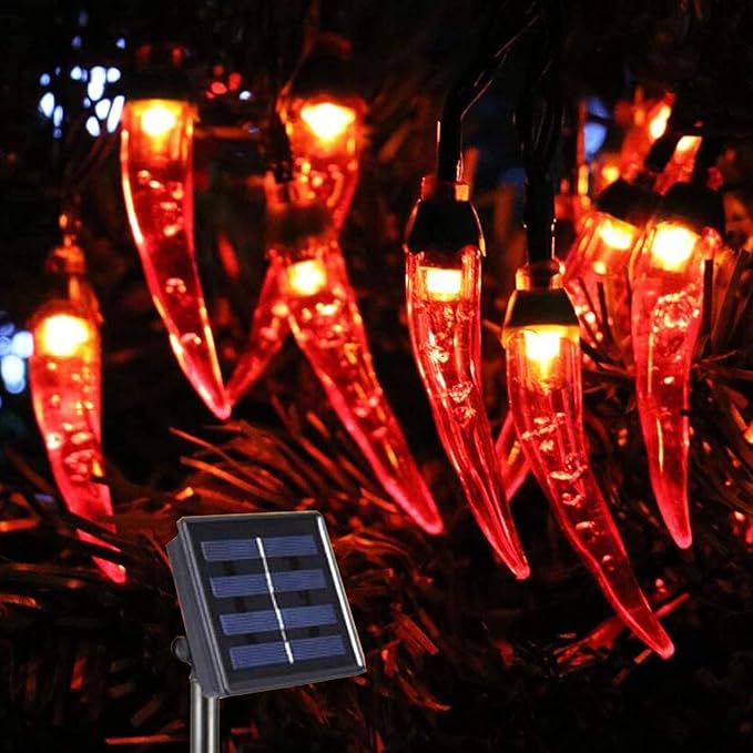 100 LED Chili Shape Fairy String Lights, Solar Operated, Red, 10m Length, Outdoor Use, Wedding, Christmas Decoration