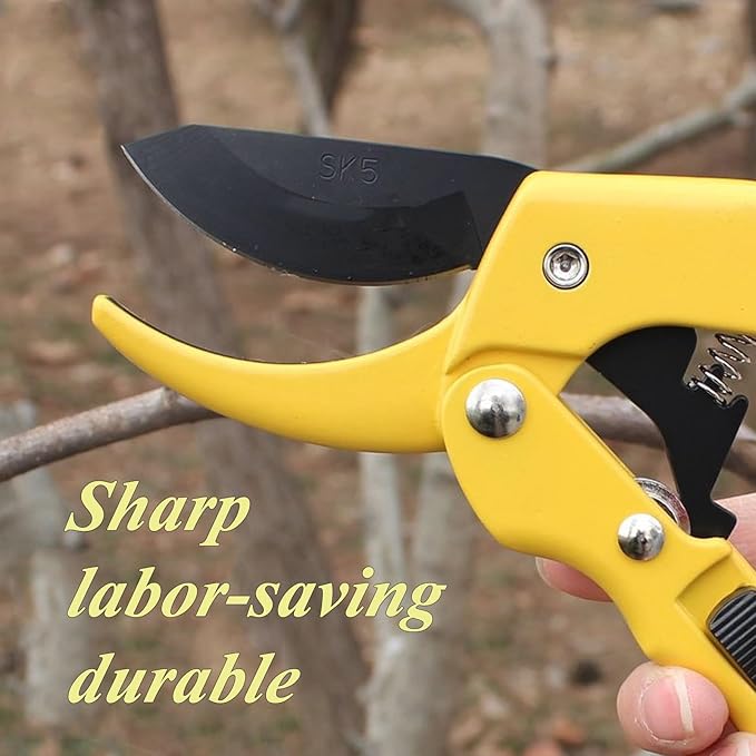 Premium 8 inch garden clippers, 3 Times Easy to Work, Arthritis Weak Hand Snips (Pulley lever -pruners- Yellow)