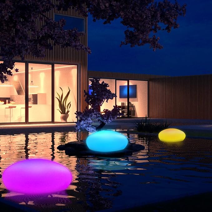Solar Garden Lights Outdoor Glow Cobblestone Shape Lamp Garden Decor Light-White & RGB Light Waterproof Landscape Night Lights for Lawn/Patio/Path 1pc