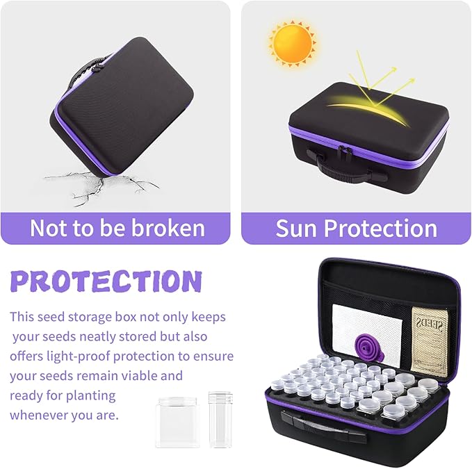 104 Slots Seed Storage Organizer with 20 Seed Envelopes, Portable Seed Organizer Box with Zipper Bag Label Stickers, Seed Storage Container 1 oz 5 oz for Flower Plants Garden (104 Jars)