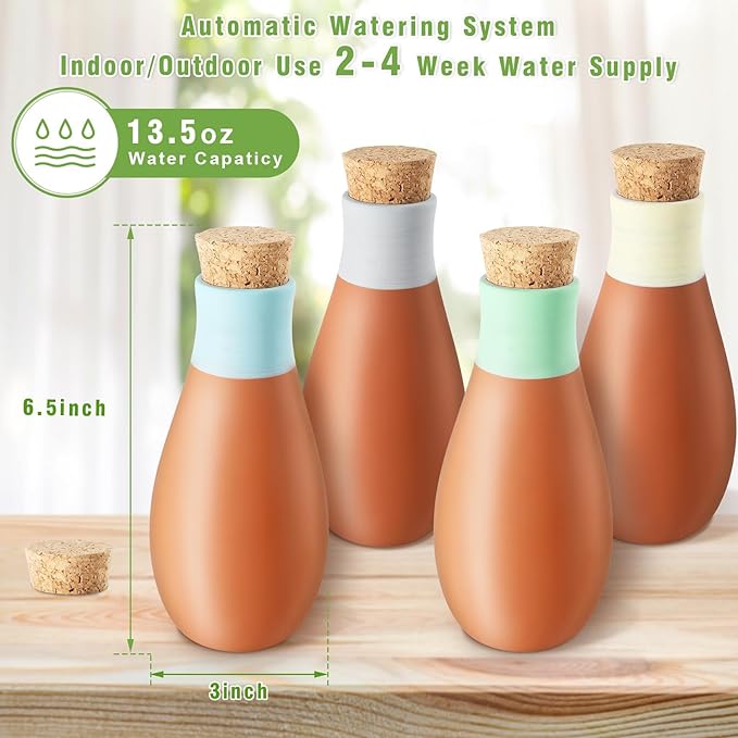 4Pcs Ollas Terracotta Plant Watering Globes Plant Watering Globes Self Watering Planter Insert Clay Terracotta Watering Spikes Pots for Indoor & Outdoor Plants