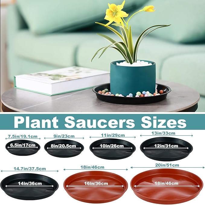 8 Pack Bottom 10 Inch Plant Saucers for Indoors Outdoors Plastic Plant Water Catcher Trays No Holes Round Flower Pot Drip Trays, Heavy Duty Plant Pot Saucers Water Drainage Trays, Terracotta