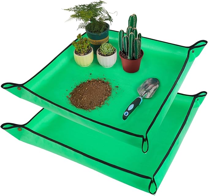2 PCS 27 "x 27" Repotting Mat for Indoor Plant Transplanting and Mess Control Thickened Waterproof Potting Tray Foldable Succulent Potting Mat Portable Gardening Mat Green