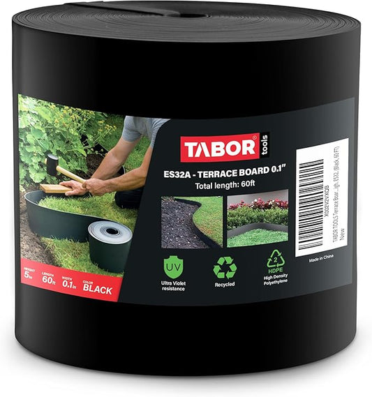 TABOR TOOLS 60 Ft Terrace Board, 5 Inch High, 0.1" Inch Thickness, Landscape Edging Coil, Grass Barrier, Bender Board, Garden Liner, ES32. (Black)