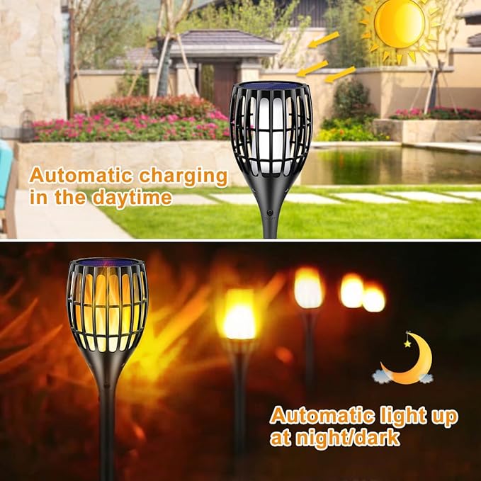 Outdoor Solar Lights Upgraded,Waterproof Flickering Flames Torches Lights Solar Spotlights Landscape Decoration Lighting Dusk to Dawn Auto On/Off Security Torch Light for Patio Driveway, 4P