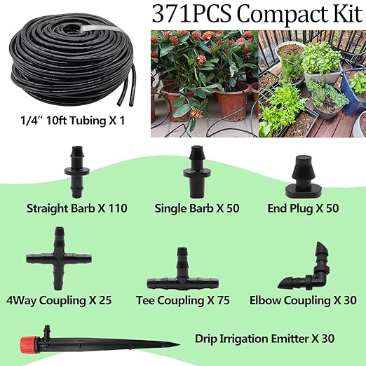 100FT 1/4" Drip Irrigation System Kit, Automatic Watering System, DIY Automatic Irrigation Equipment Set for Greenhouse, Garden, Yard, Lawn Q-064-set