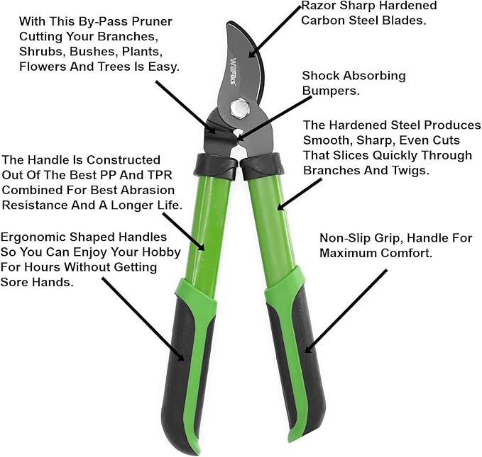 WilFiks 15" Mini Bypass Lopper, Garden Pruning Shears, Tree Trimming Hand Tool, Classic Steel Hand Gardening Scissors with A Comfortable, Shock Absorbing Handle, Strong Pruner For Tree Branches