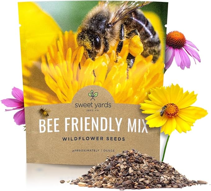 Bee Friendly Wildflower Seed Mix - Bulk 1 Ounce Packet - Over 7,500 Open Pollinated Seeds - Save The Bees!