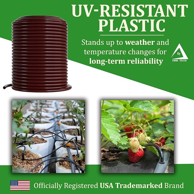 1/4 Drip Irrigation Tubing, 200 Feet, Flexible PVC Plastic Drip Irrigation Hose for Gardening, Misting, Hydroponics and DIY Landscape Garden Projects, Blank Distribution Tubing (200ft, Brown)