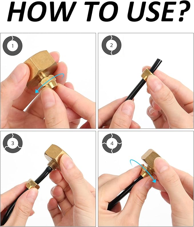 STYDDI 4 Pack 1/4 Inch Drip Irrigation Tubing To Faucet/Garden Hose Adapter, Solid Brass 3/4" FHT To 1/4" Drip Irrigation Tube Adapter, Convert Garden Hose Thread To 1/4" Drip Tubing Connectors