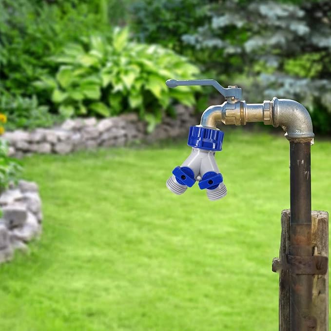 Garden Hose Splitter, 2 Pack 360° 3/4" Plastic Water Hose Splitter 2 Way, Garden Hose Connector with Faucet Watering Shut Off for Landscaping, Gardening, Flower Planting, Irrigation