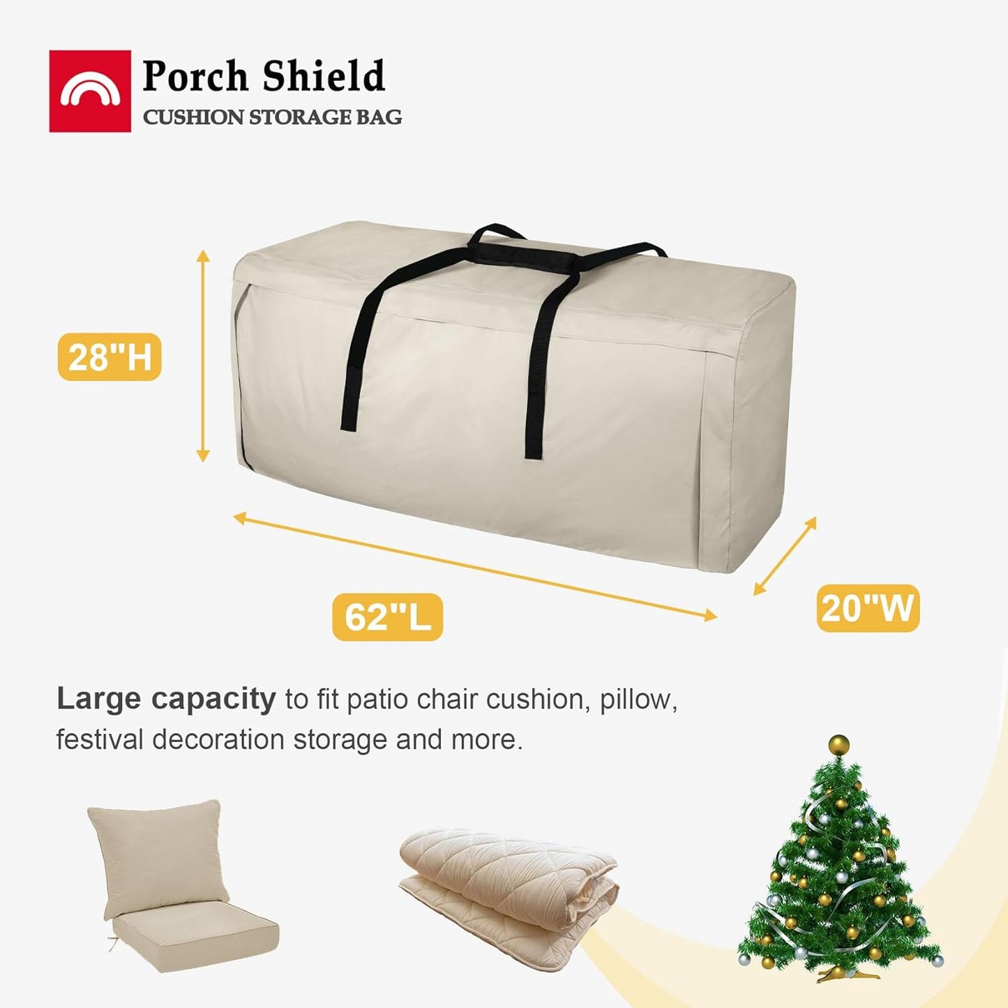 Porch Shield Outdoor Cushion Storage Bag 62 inch Waterproof Outside Storage Bags for Patio Furniture with Zippers and Handles