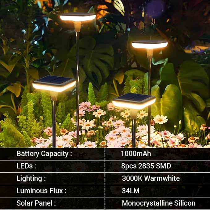 Solar Lights Outdoor Garden 4 Pack Solar Pathway Light 31" Tall Sway by Wind Solar Swaying Lights 34LM Bright Up to 12H IP65 Waterproof Auto On/Off for Outside Yard Path Patio Lawn Flower