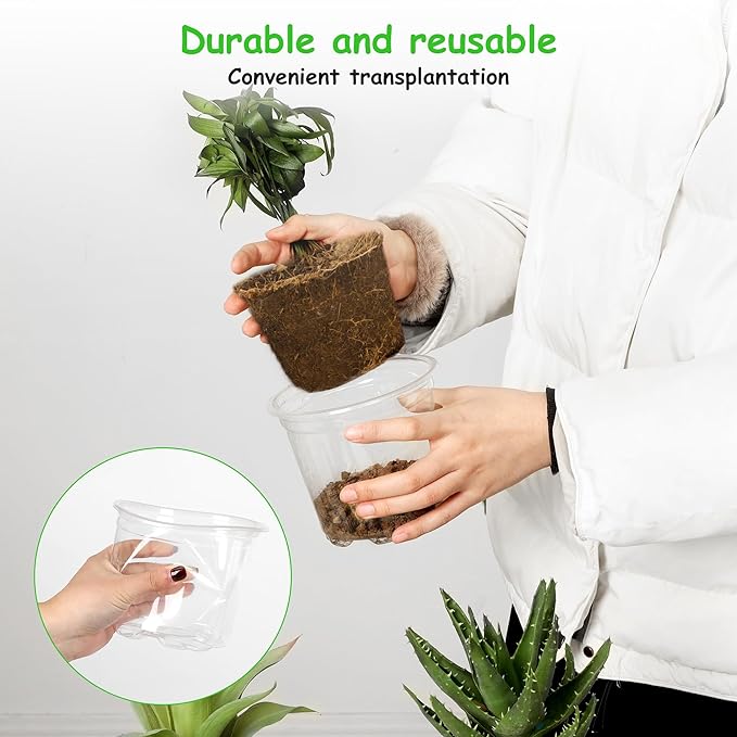 60 Pack 4/5/6 Inch Clear Nursery Pots with Drainage Holes, Transparent Plastic Pots for Plants, Reinforced Seed Starter Pots Flower Pots Come with 50pcs Plant Labels