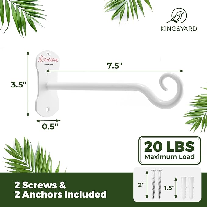 Kingsyard 2 Pack Wall Plant Hanger - Heavy Duty Metal Hanging Bracket Hooks for Hanging Plant Bird Feeders Lanterns Wind Chimes Indoor/Outdoor. White