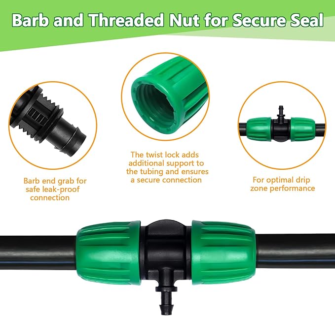 12 Pack 1/2 Inch To 1/4 Inch Drip Irrigation Fittings (1/2" ID x 0.65" OD), Drip Line Irrigation Locked Barbed 1/2" To 1/4" Adapter Anti Leak Irrigation System 1/2 Inch To 1/4 Inch Reducer Tee