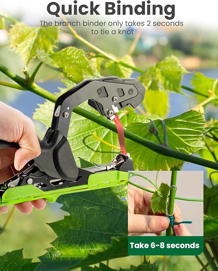 GROWNEER Upgraded Plant Tying Machine, Garden Tape Tool with 25 Rolls Tapes and 10000pcs Staples, Lightweight Plant Tape Gun Tying Tape Tool to Tie Up Vine Tomatoes Grapes Vegetables Garden, Green